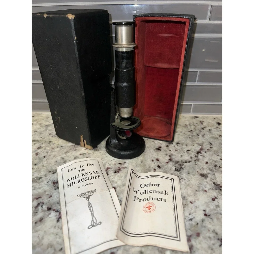 WOLLENSAK ROCHESTER 100 POWER ROUND-FOOTED COMPOUND MICROSCOPE‎ (c. 1927-8)